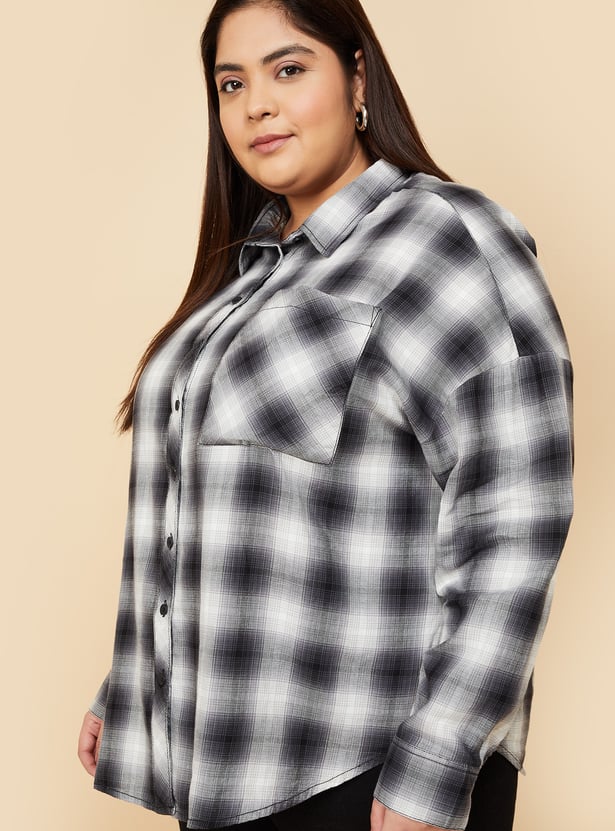 Women Oversized Checked Shirt