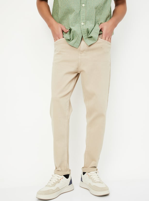 Men Carrot Fit Solid Jeans