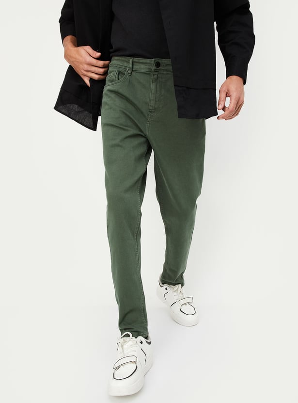 Men Carrot Fit Solid Jeans