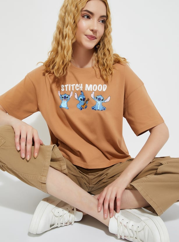 URB_N Women Stitch Print Oversized T-shirt