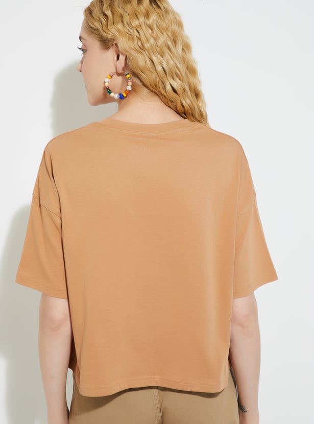 URB_N Women Stitch Print Oversized T-shirt