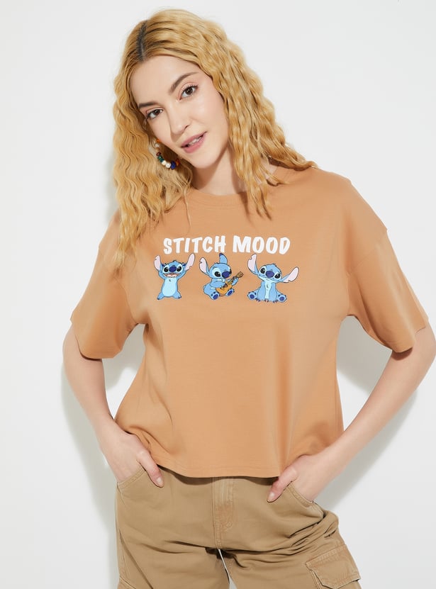 URB_N Women Stitch Print Oversized T-shirt