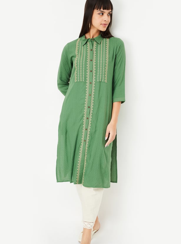 Women Embroidered Straight Kurta
