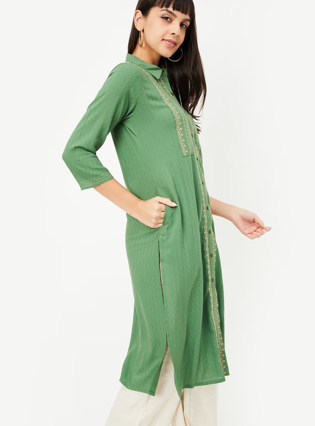 Women Embroidered Straight Kurta