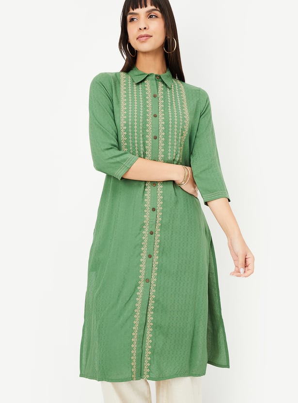 Women Embroidered Straight Kurta
