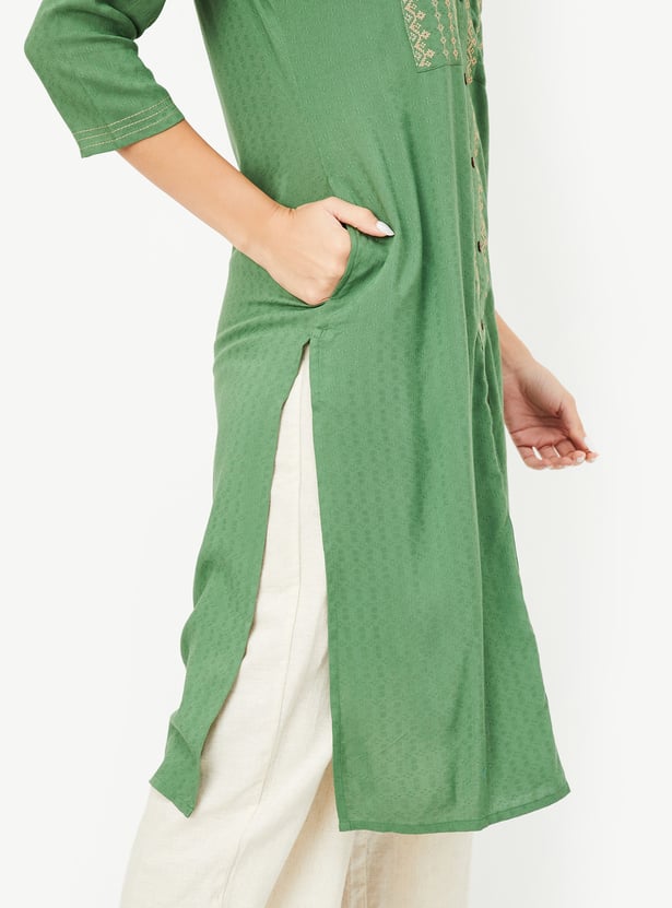 Women Embroidered Straight Kurta