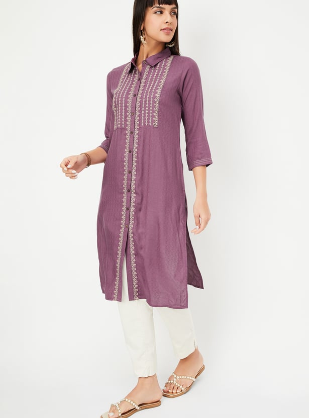 Women Embroidered Straight Kurta