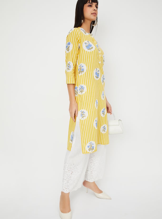 Women's Grey Striped Straight Kurta