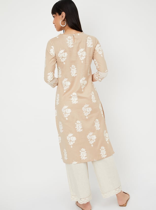 Brown Floral printed Straight kurta