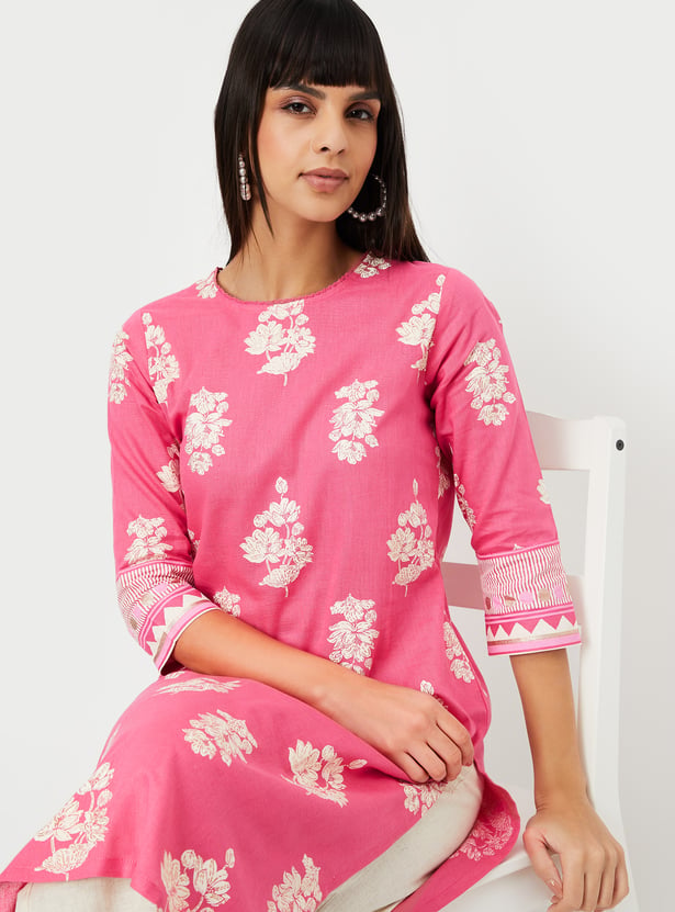 Women's Cream Floral Straight Kurta