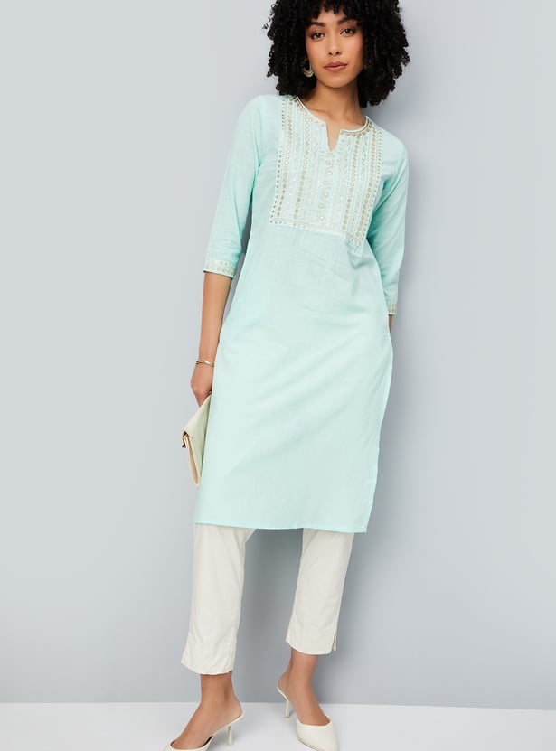 Women Yoke Embroidered Straight Kurta