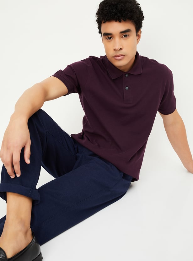 Men Textured Regular Fit Polo T-shirt