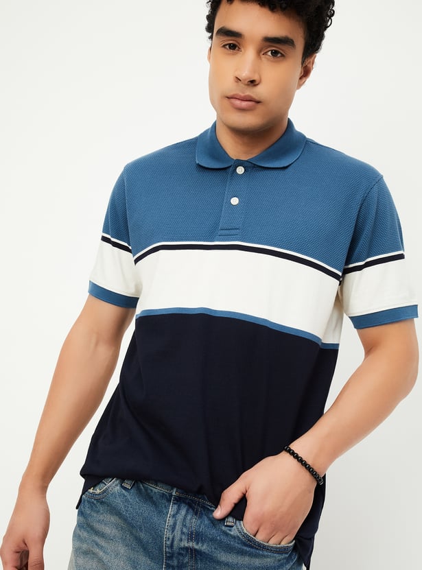 Men Colourblock Regular Fit Polo T-shirt