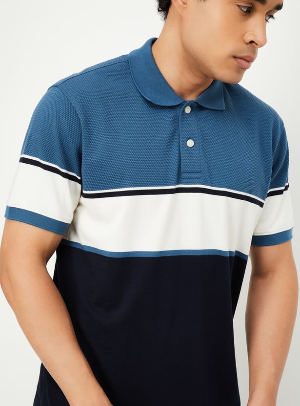 Men Colourblock Regular Fit Polo T-shirt