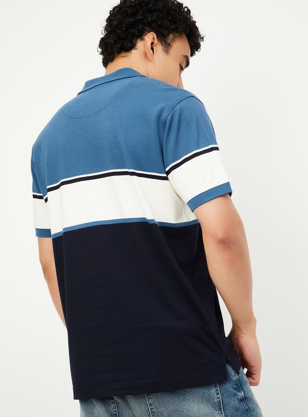 Men Colourblock Regular Fit Polo T-shirt
