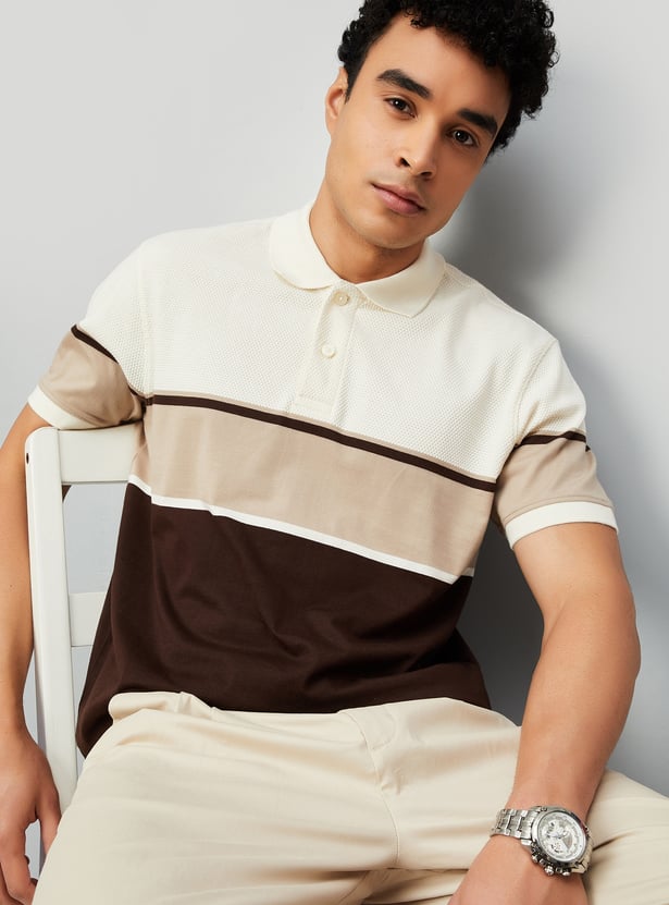 Men Colourblock Regular Fit Polo T-shirt