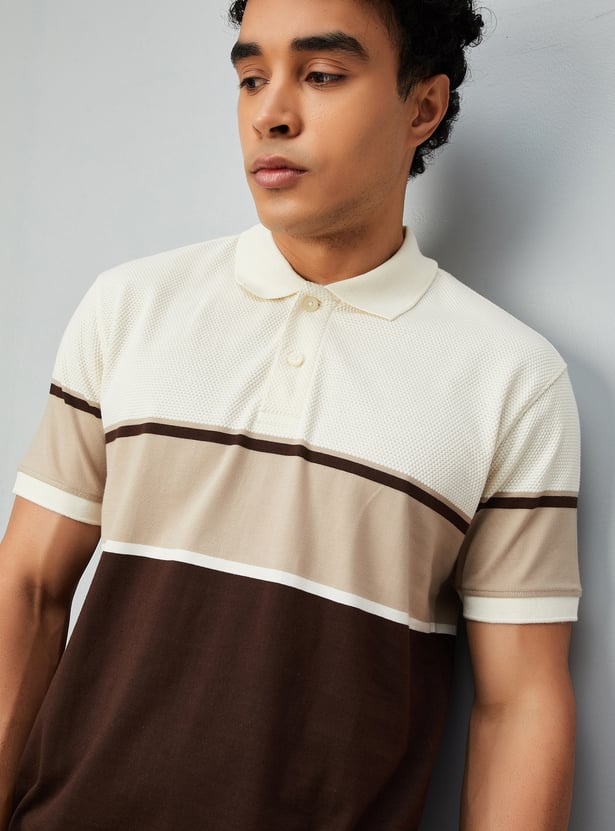 Men Colourblock Regular Fit Polo T-shirt