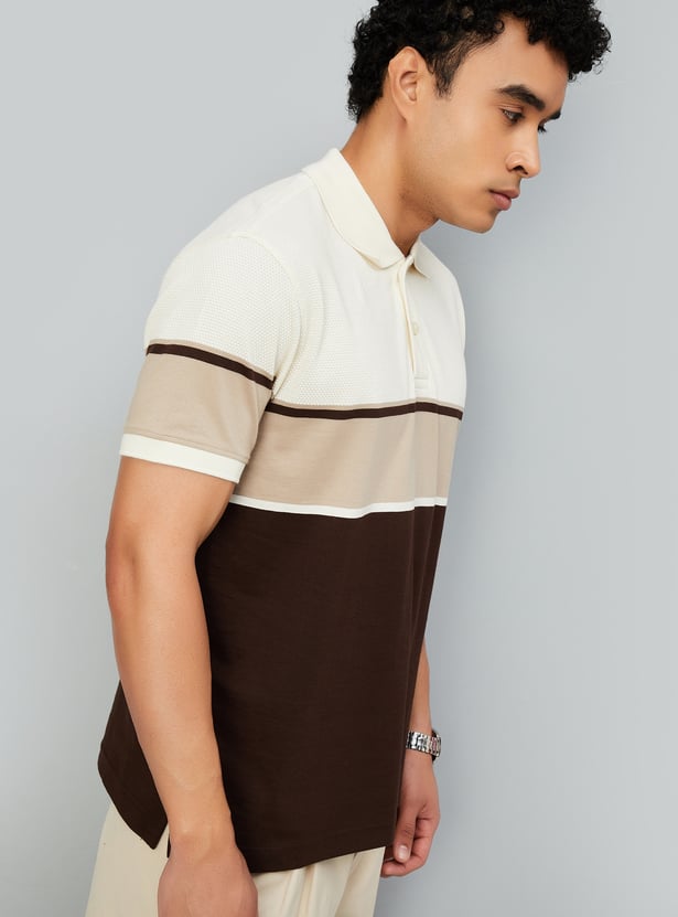 Men Colourblock Regular Fit Polo T-shirt