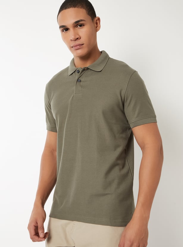 Men Textured Polo T-shirt