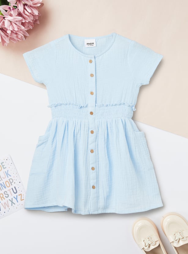 Girls Solid Cinched Waist Dress