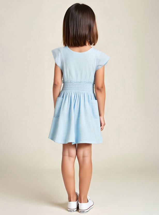 Girls Solid Cinched Waist Dress