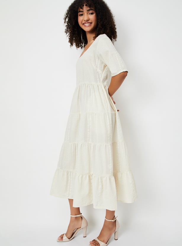 Women Seersucker Tiered Dress
