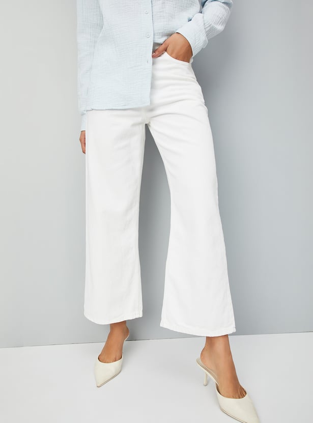 Women Solid Wide Leg Jeans