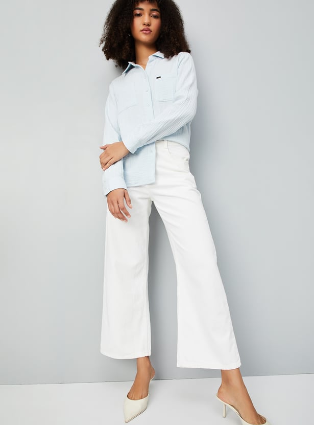 Women Solid Wide Leg Jeans