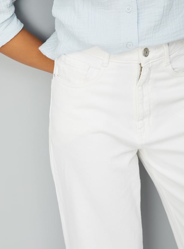 Women Solid Wide Leg Jeans