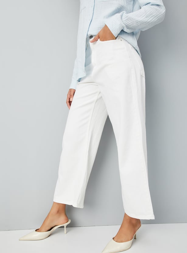 Women Solid Wide Leg Jeans