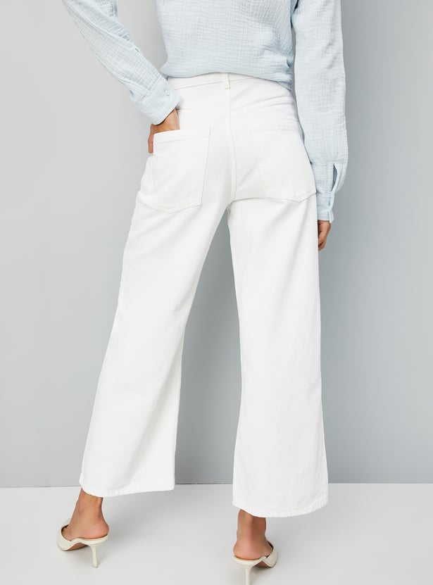 Women Solid Wide Leg Jeans