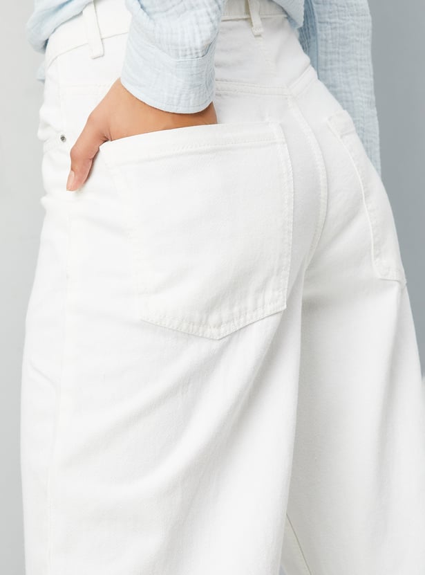 Women Solid Wide Leg Jeans