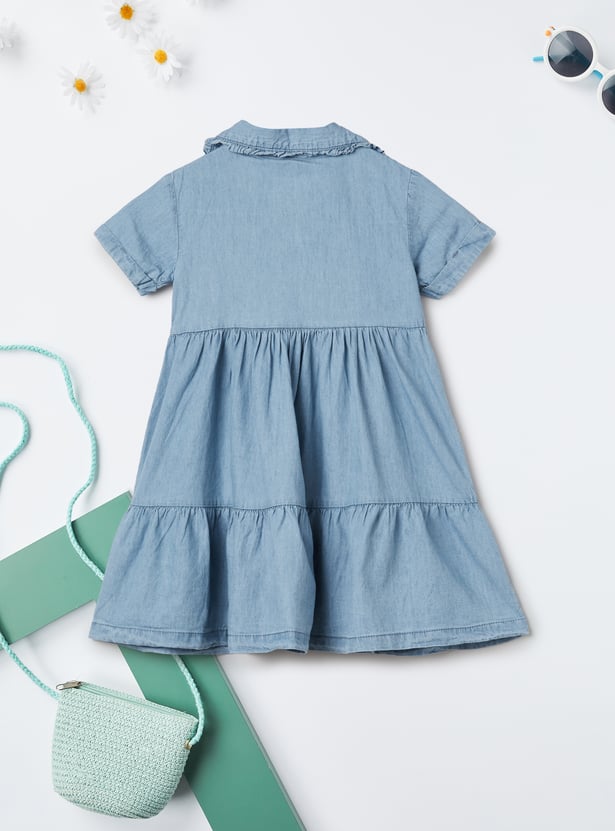 Girls Washed Tiered Denim Dress