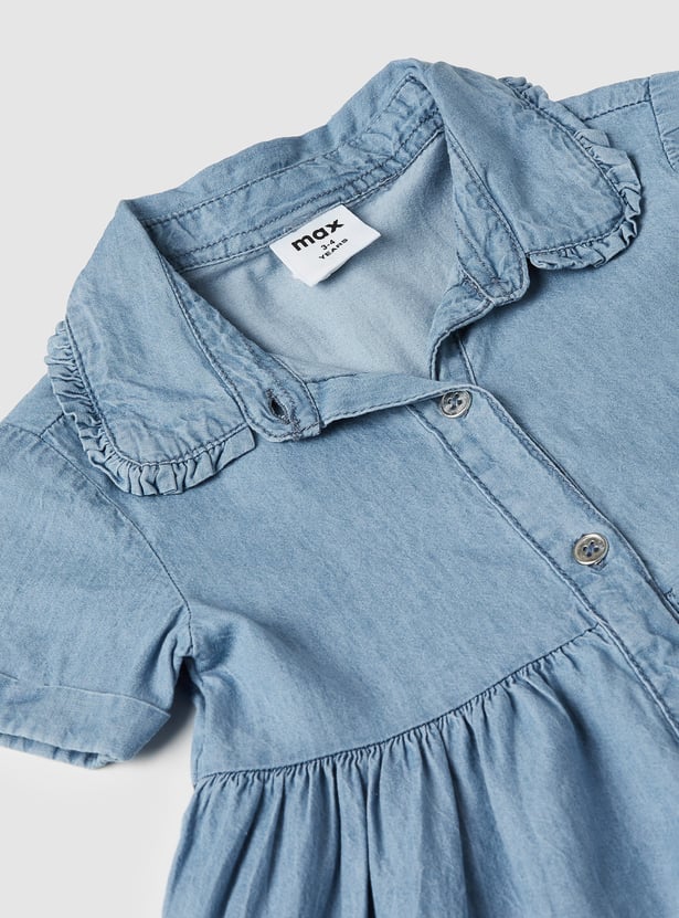 Girls Washed Tiered Denim Dress