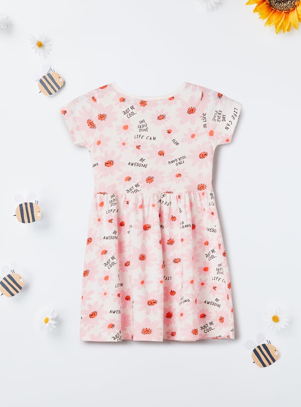 Girls Printed Floral Print Dress - Pack of 2