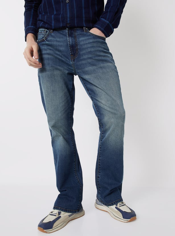 Men Washed Bootcut Jeans