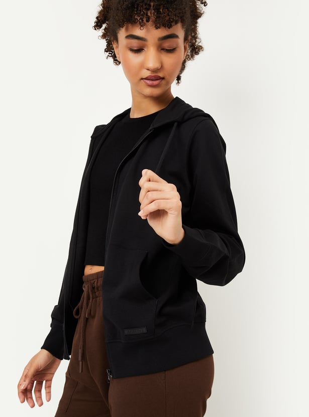 Women Solid Hooded Sports Jacket
