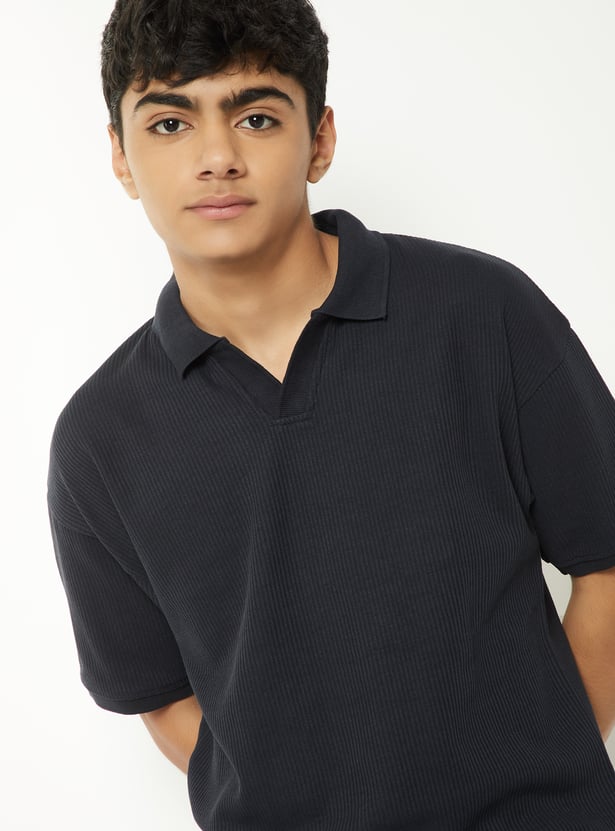 Boys Ribbed Johnny Collar T-shirt