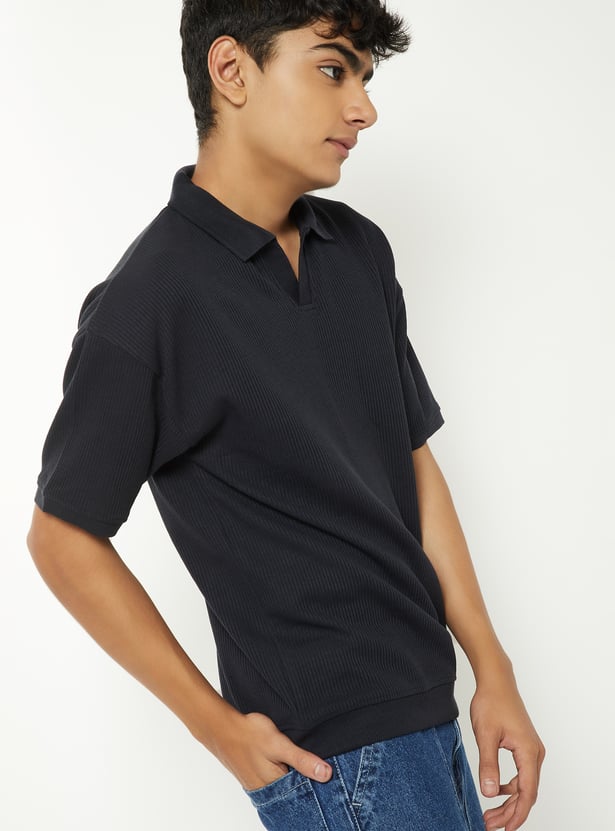 Boys Ribbed Johnny Collar T-shirt