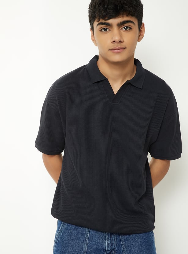 Boys Ribbed Johnny Collar T-shirt