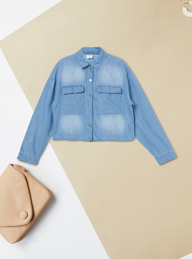 Girls Washed Denim Shirt