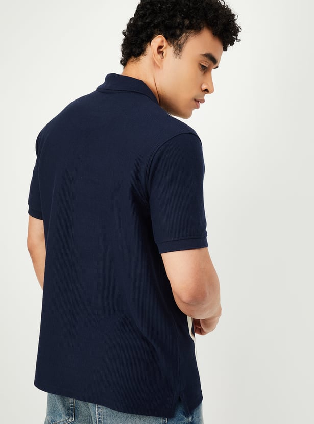 Men Striped Knit Polo T-shirt
