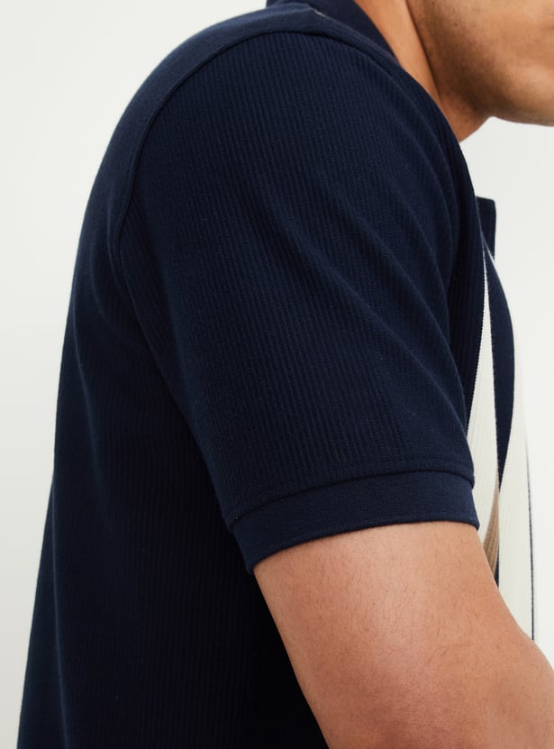 Men Striped Knit Polo T-shirt