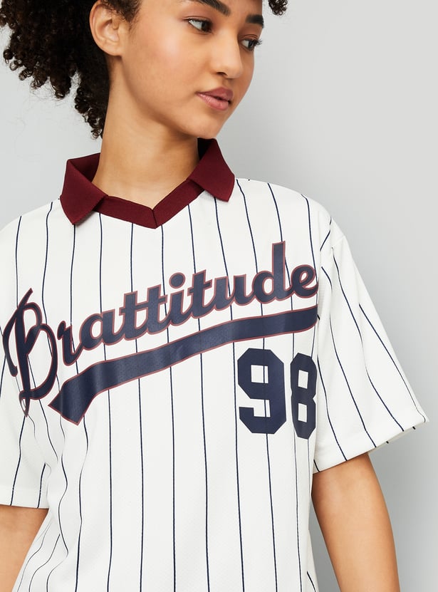 Women Striped Oversized Sports Polo T-shirt