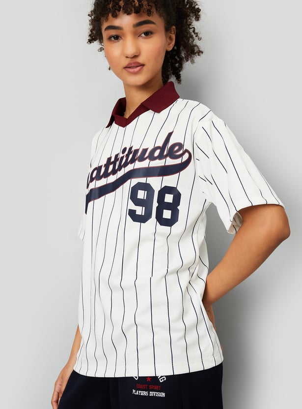 Women Striped Oversized Sports Polo T-shirt