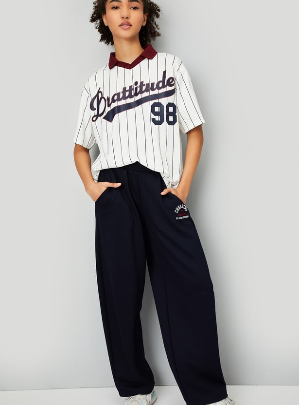 Women Striped Oversized Sports Polo T-shirt