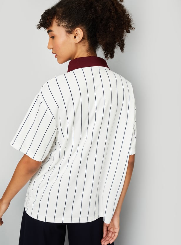Women Striped Oversized Sports Polo T-shirt