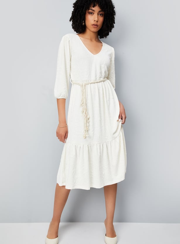 Women Floral Textured Midi Dress