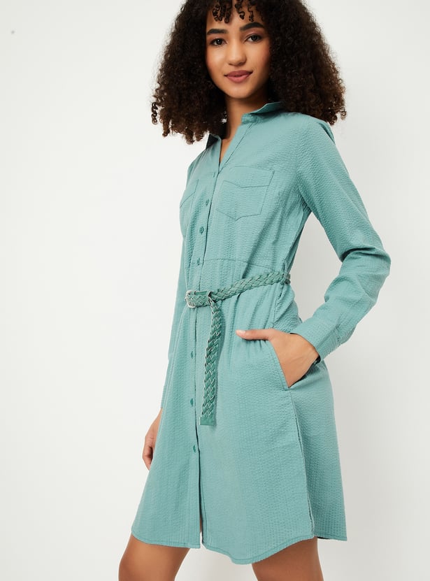 Women Textured Shirt Dress
