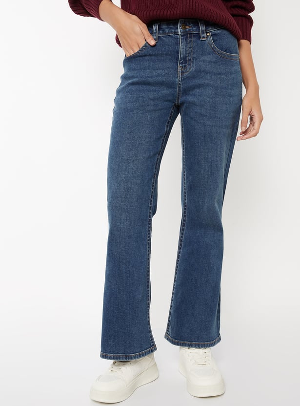 Women Washed High Rise Flare Jeans